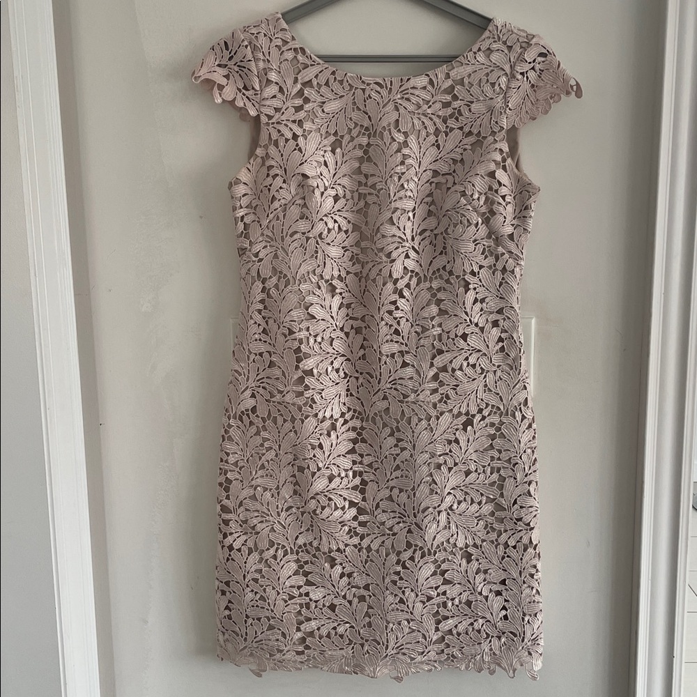 Eliza J Embroidered Powder Pink Lace Overlay Cocktail Dress - Size 4 - Picture 14 of 16